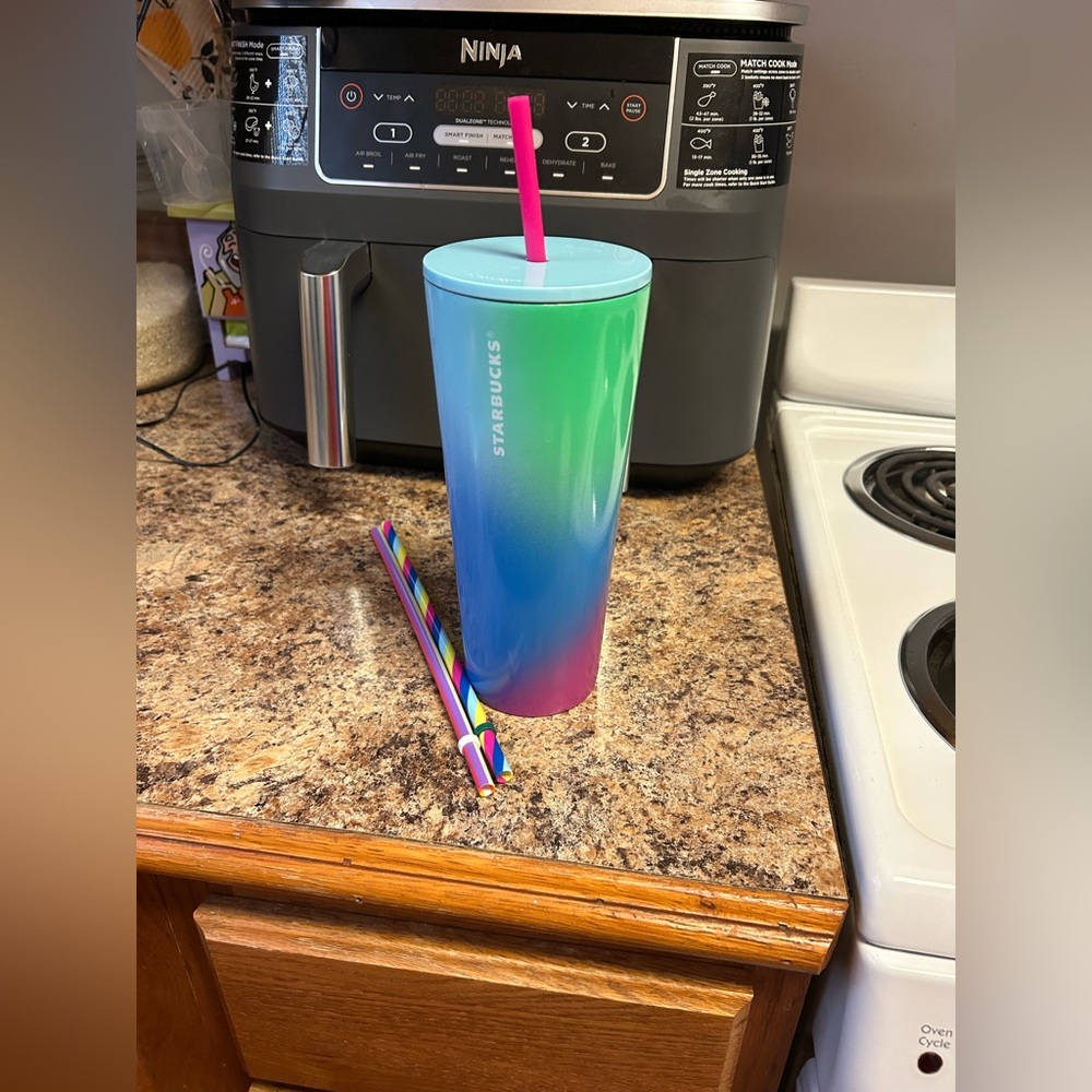 Starbucks Technicolor Cold Cup Stainless Tumbler 24oz Ombré Blue Pink Green